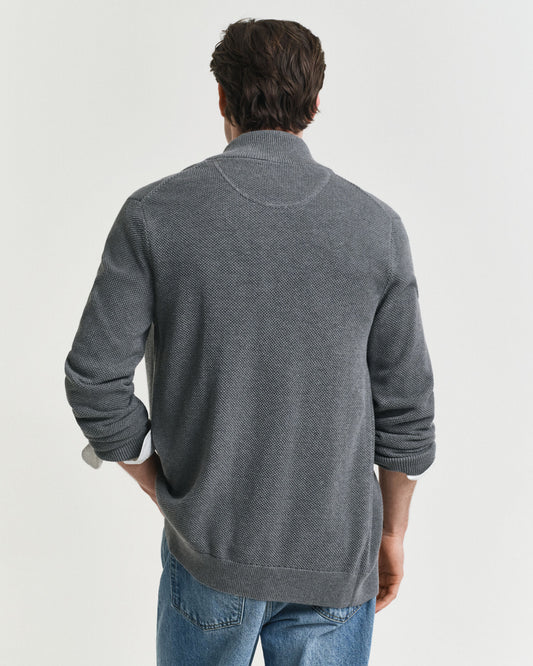 Cotton Pique Zip Cardigan