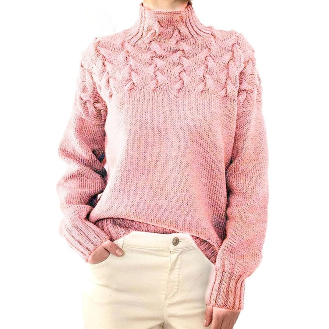 Damen Pullover Rollkragen Zopfmuster Herbst Winter