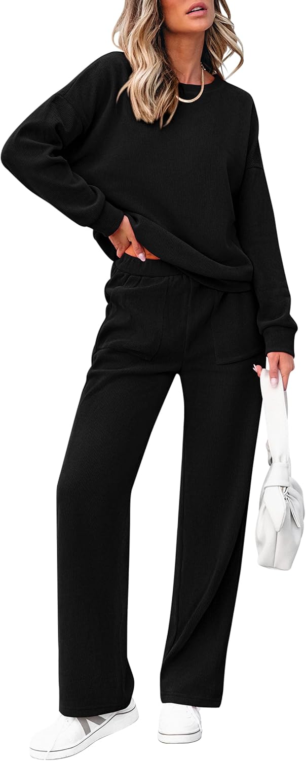 Damen Baumwoll-Zweiteiler Oversized Half-Zip Sweatshirt mit weiter Hose Lässiger Anzug