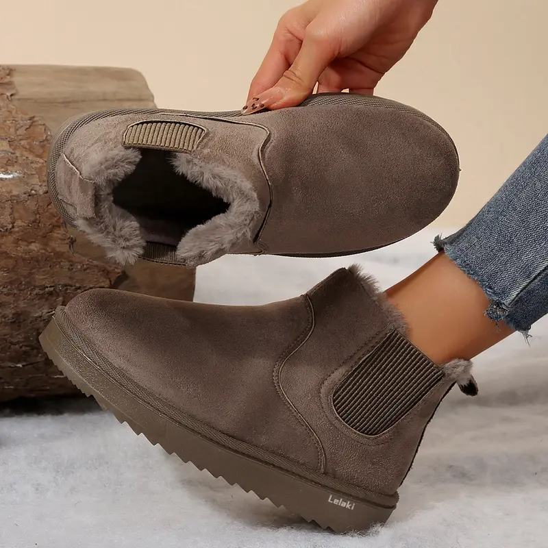 🔥 Commandez aujourd'hui et recevez 49 % de réduction - Bottes d'hiver courtes, fourrées, confortables, à enfiler, avec bout rond