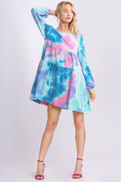 Robe trapèze étagée à manches longues et col rond tie-dye grande taille Umgee