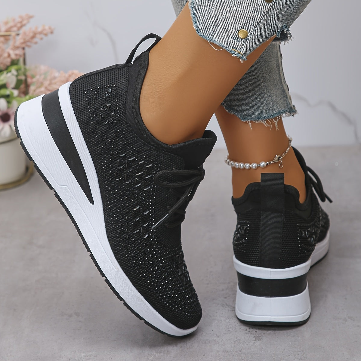 🔥Dernière Journée Promotion 70% de Réduction - Baskets Orthopédiques Décontractées et Respirantes pour Femmes Ornées de Strass