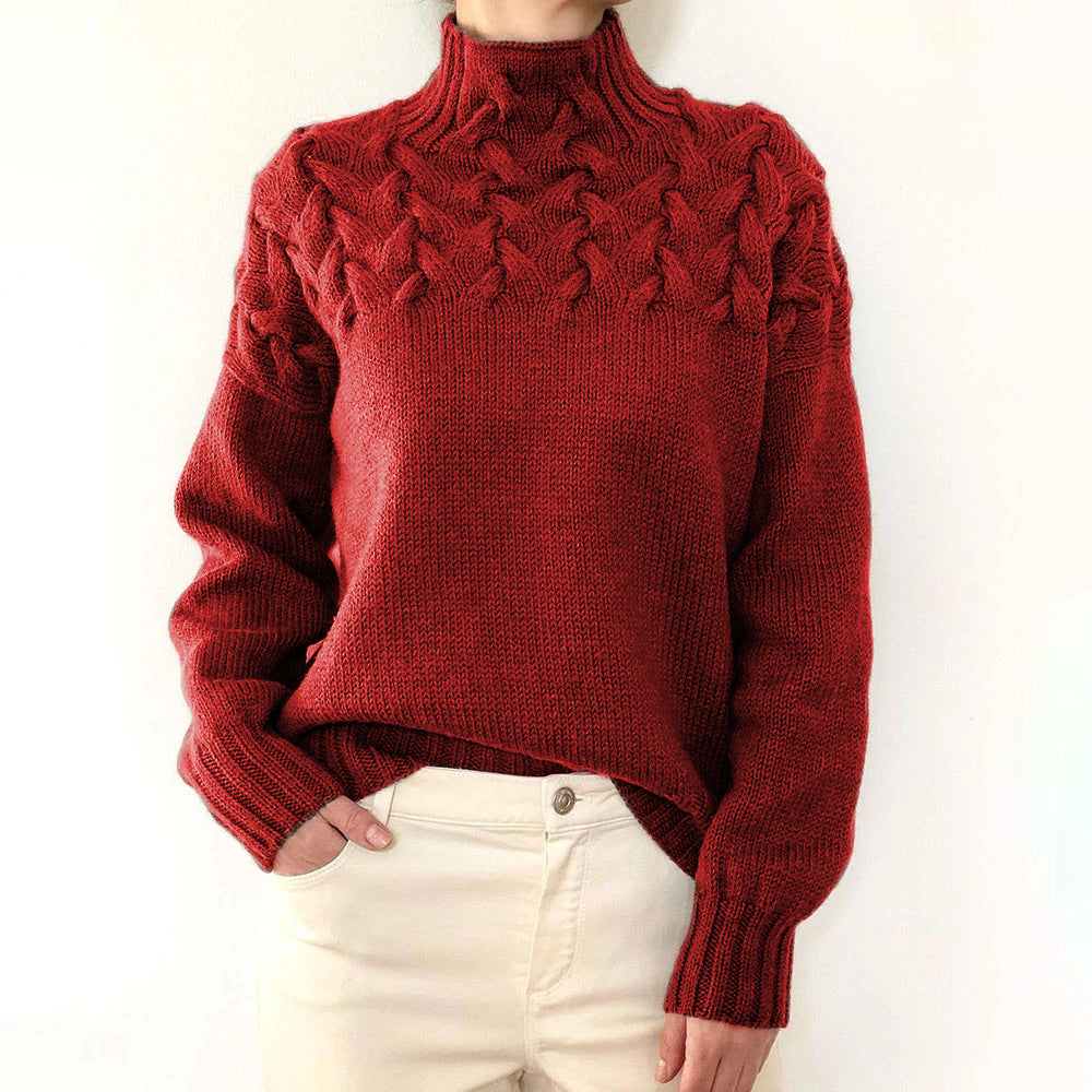 Damen Pullover Rollkragen Zopfmuster Herbst Winter