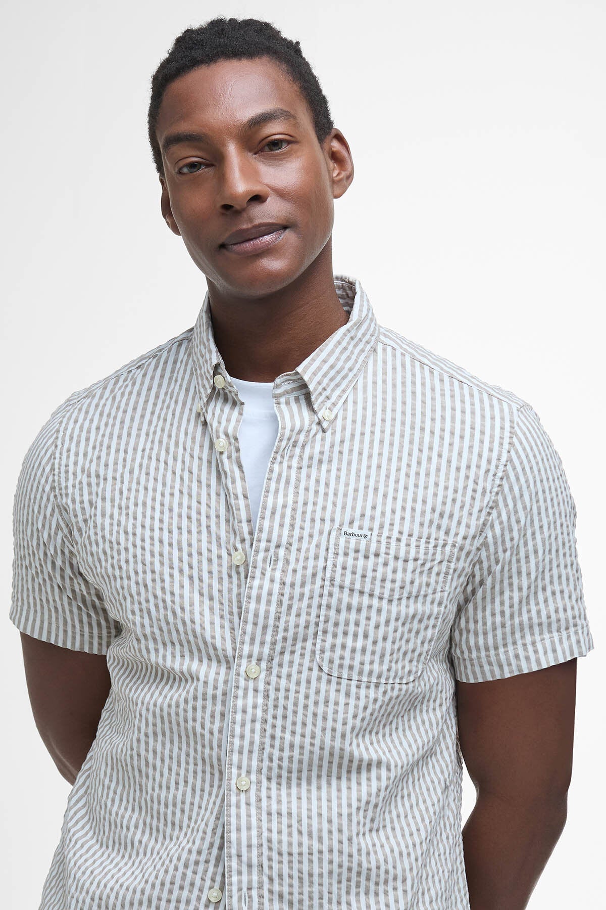 Cresswell Seersucker Regular Short-Sleeved Shirt - STONE