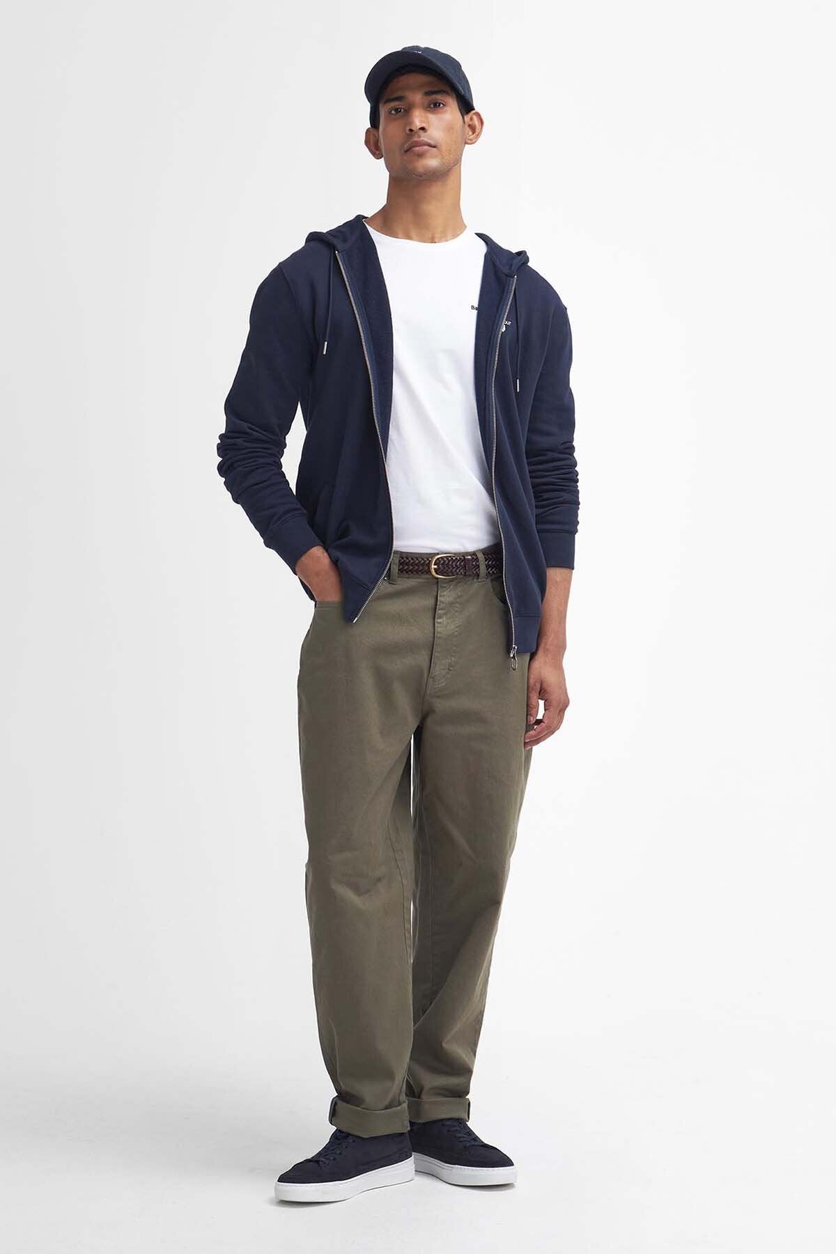 Washed Stretch Regular Trousers - OLIVE