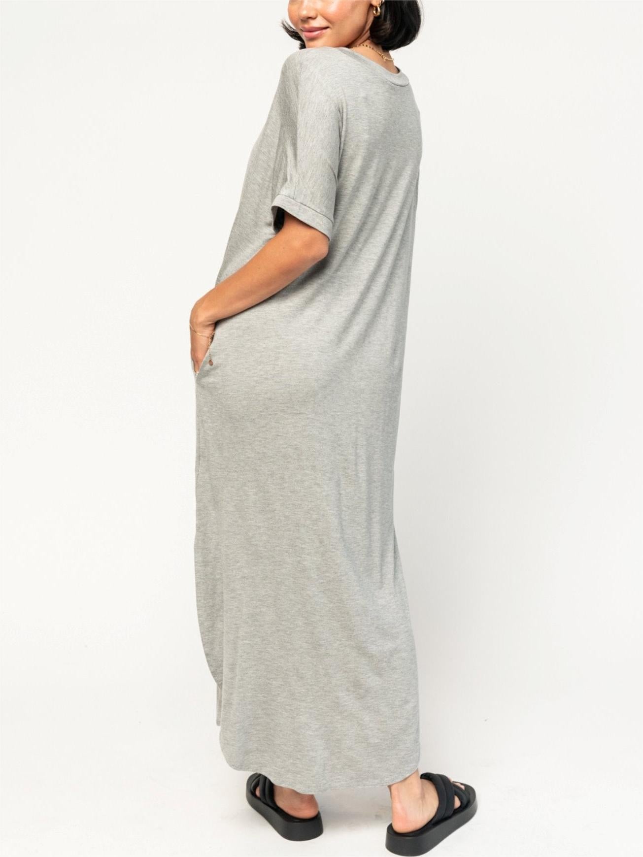 Damen Oversize V-Ausschnitt Split T-Shirt-Kleid (2 kaufen, kostenloser Versand)