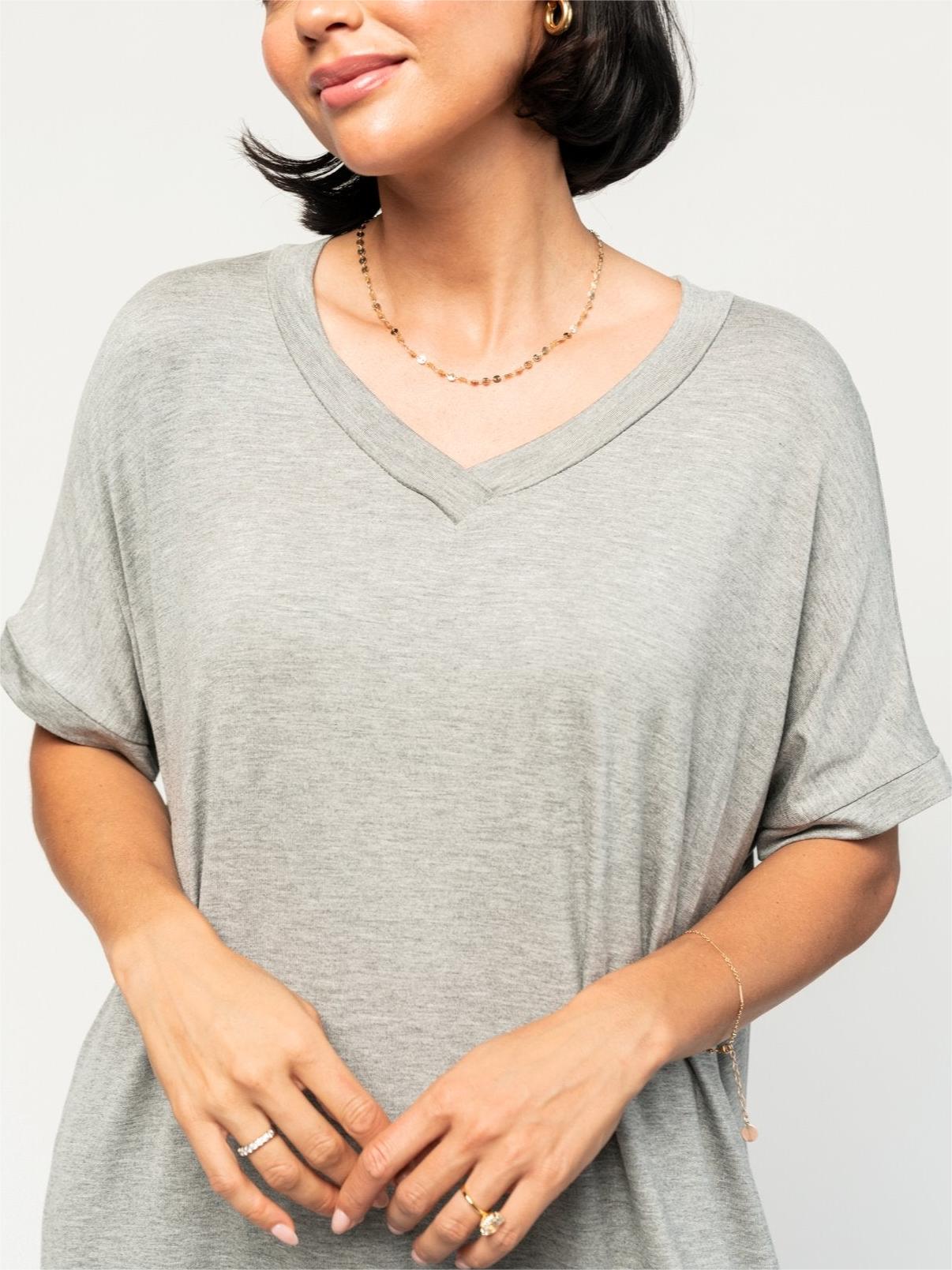 Damen Oversize V-Ausschnitt Split T-Shirt-Kleid (2 kaufen, kostenloser Versand)