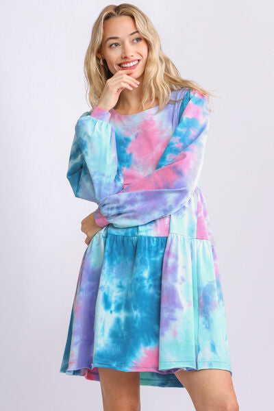 Robe trapèze étagée à manches longues et col rond tie-dye grande taille Umgee