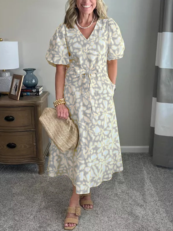 NOUVEAU🔥Robe mi-longue en popeline à manches bouffantes pour femme