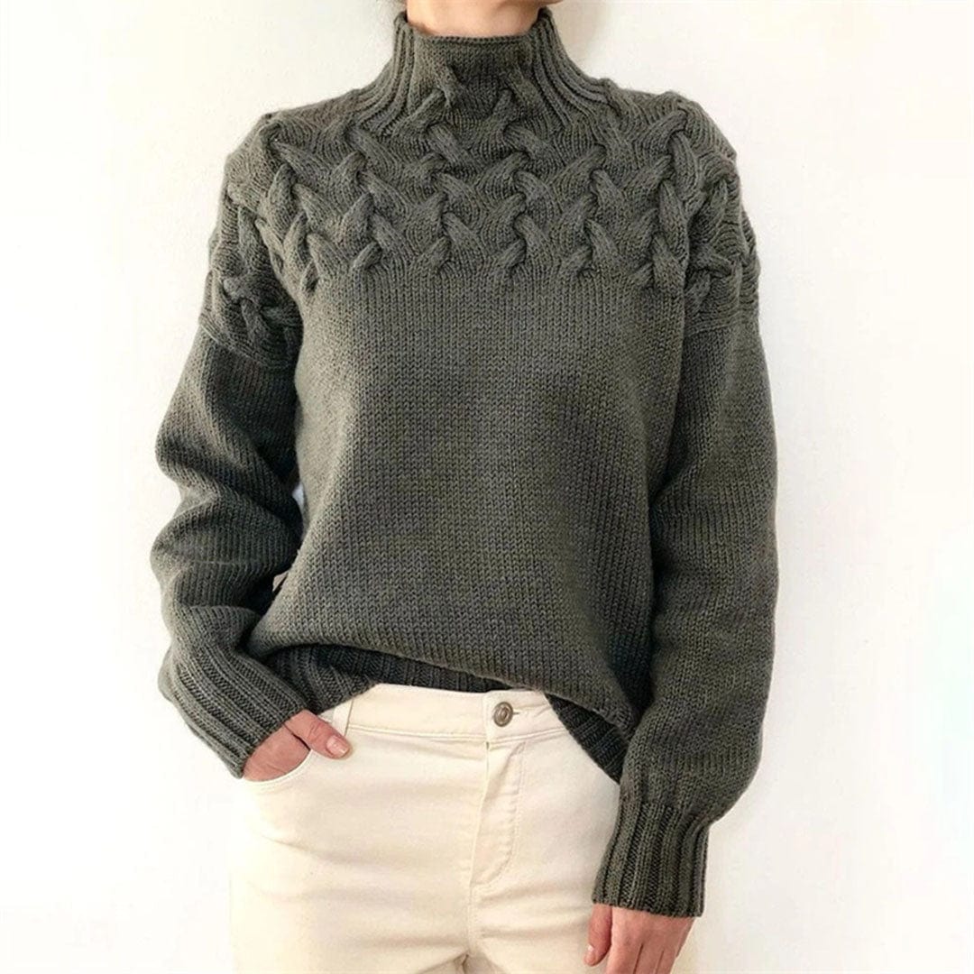 Damen Pullover Rollkragen Zopfmuster Herbst Winter