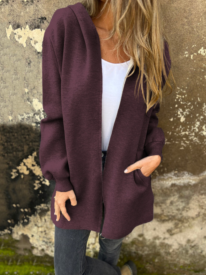 VENTE DE LIQUIDATION🔥 Veste décontractée à manches longues et col rond avec fermeture éclair