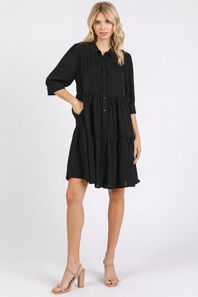 Robe chemise étagée à col et détails boutonnés Mittoshop