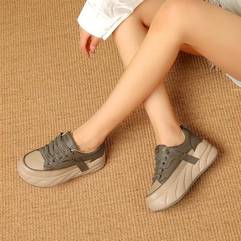 Chaussures décontractées pour femmes à semelle compensée en cuir