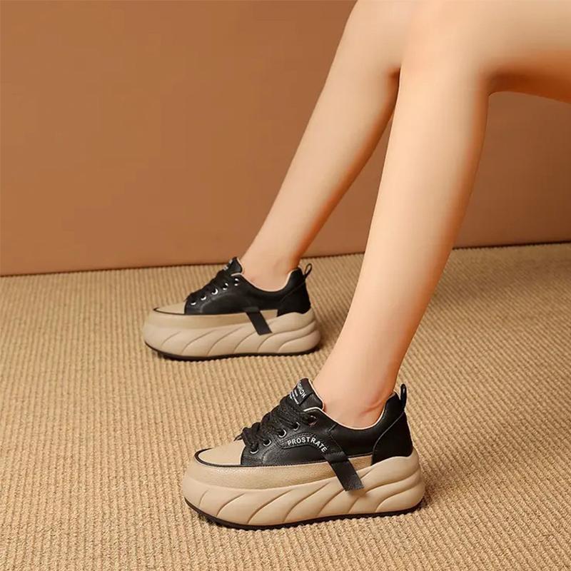 Chaussures décontractées pour femmes à semelle compensée en cuir