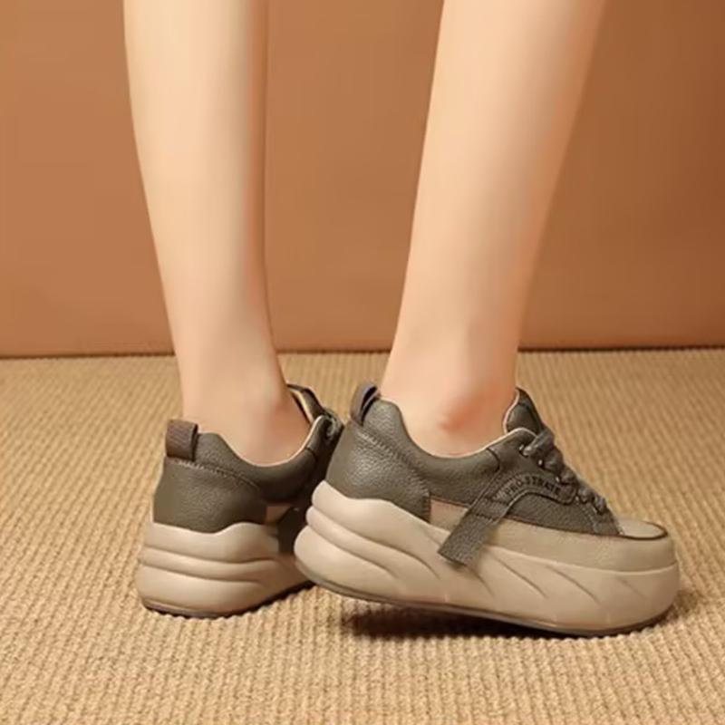 Chaussures décontractées pour femmes à semelle compensée en cuir