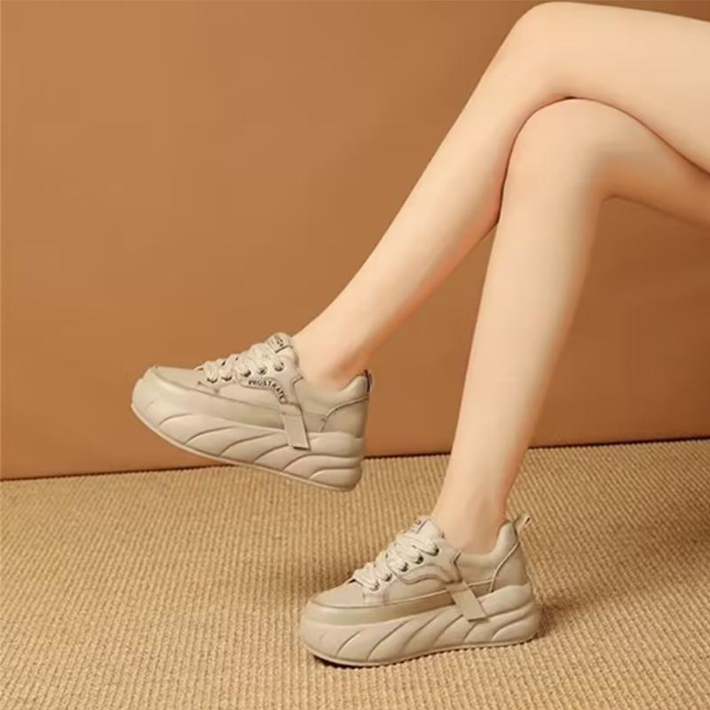 Chaussures décontractées pour femmes à semelle compensée en cuir