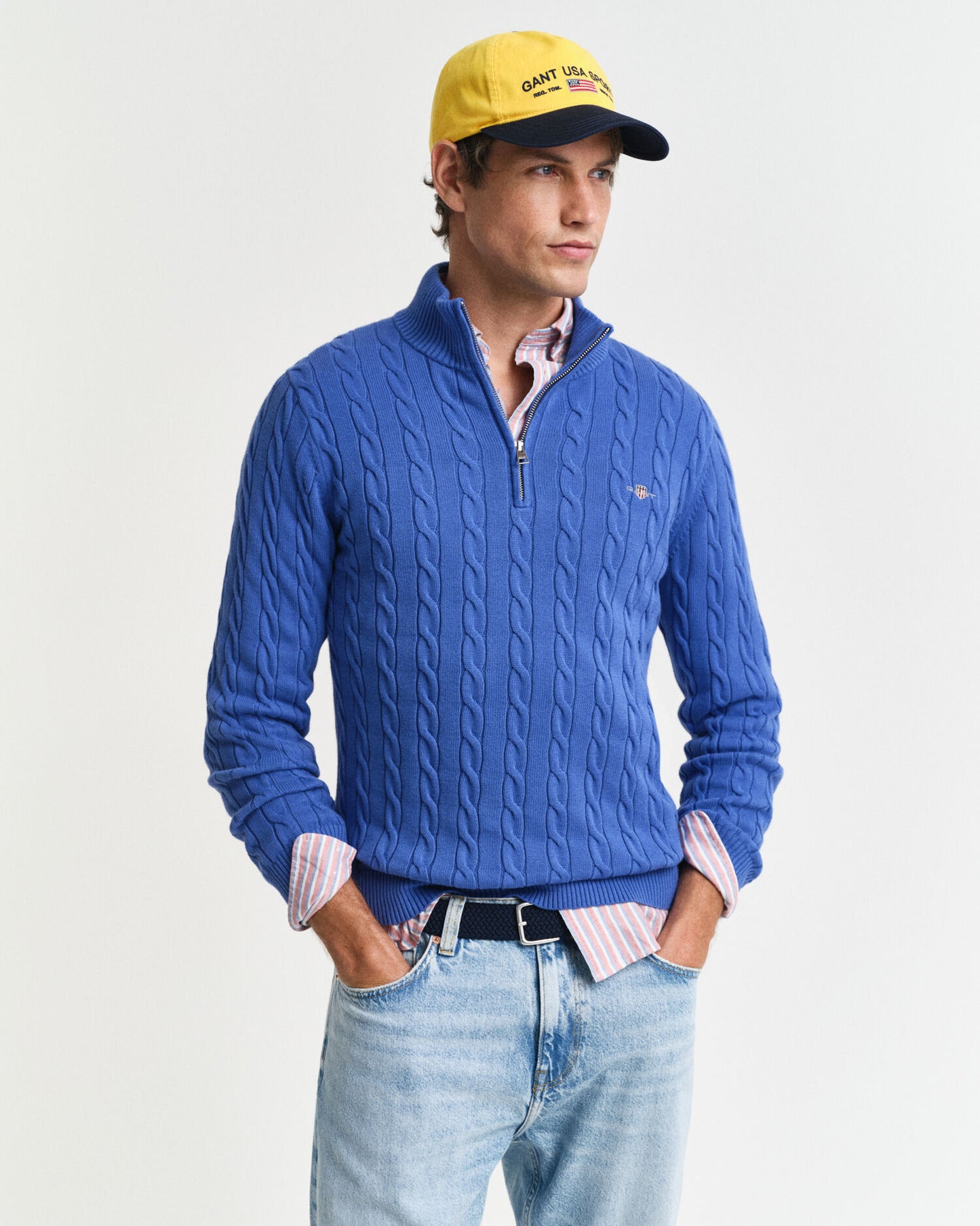 Cotton Cable Knit Half-Zip Sweater
