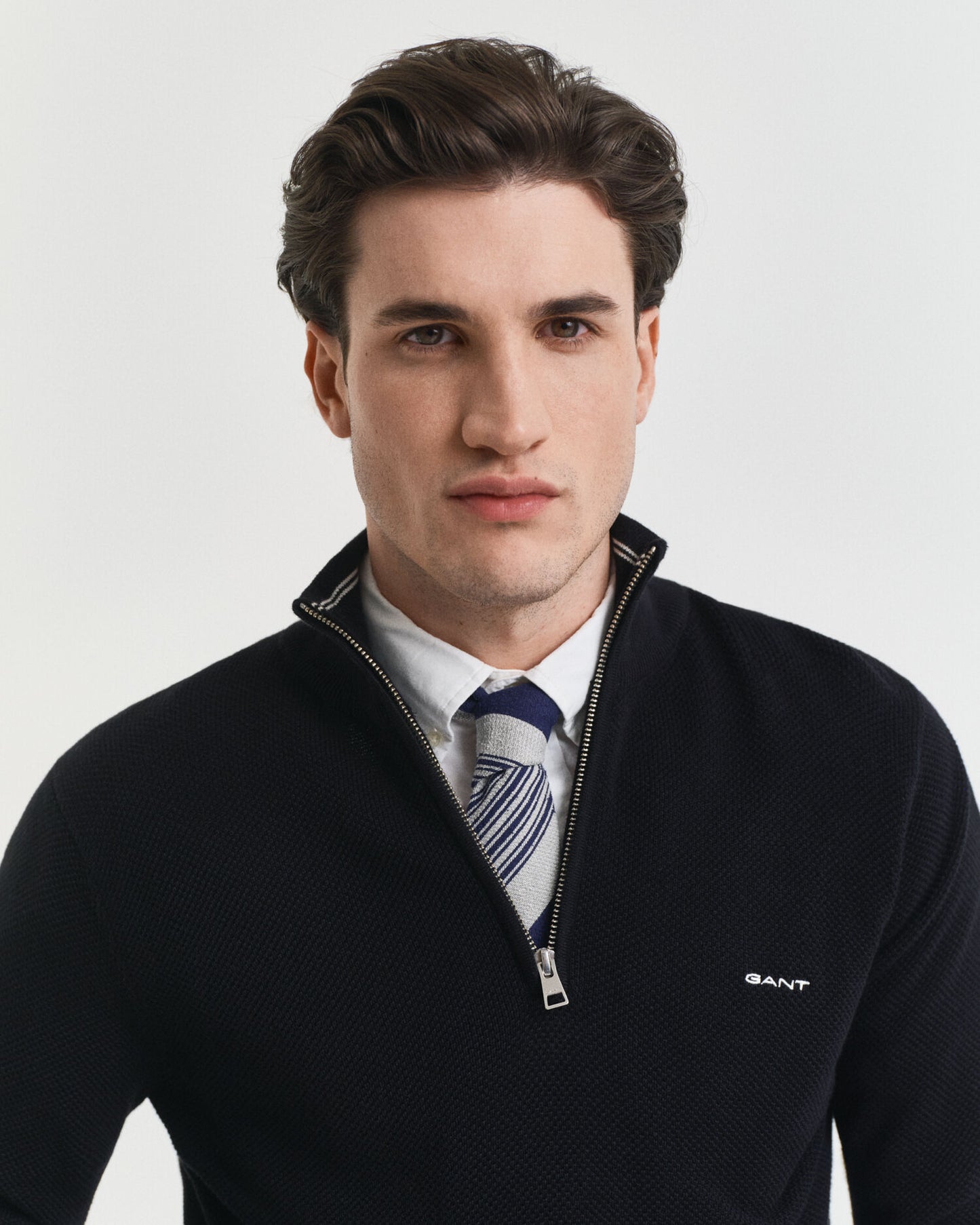 Cotton Pique Half-Zip Sweater