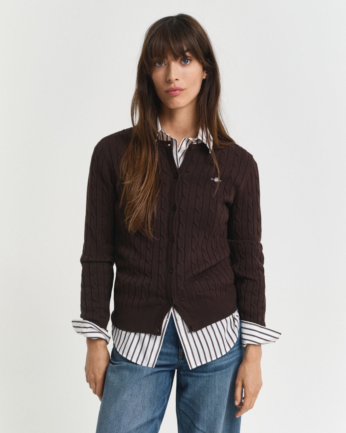 Stretch Cotton Cable Knit Cardigan