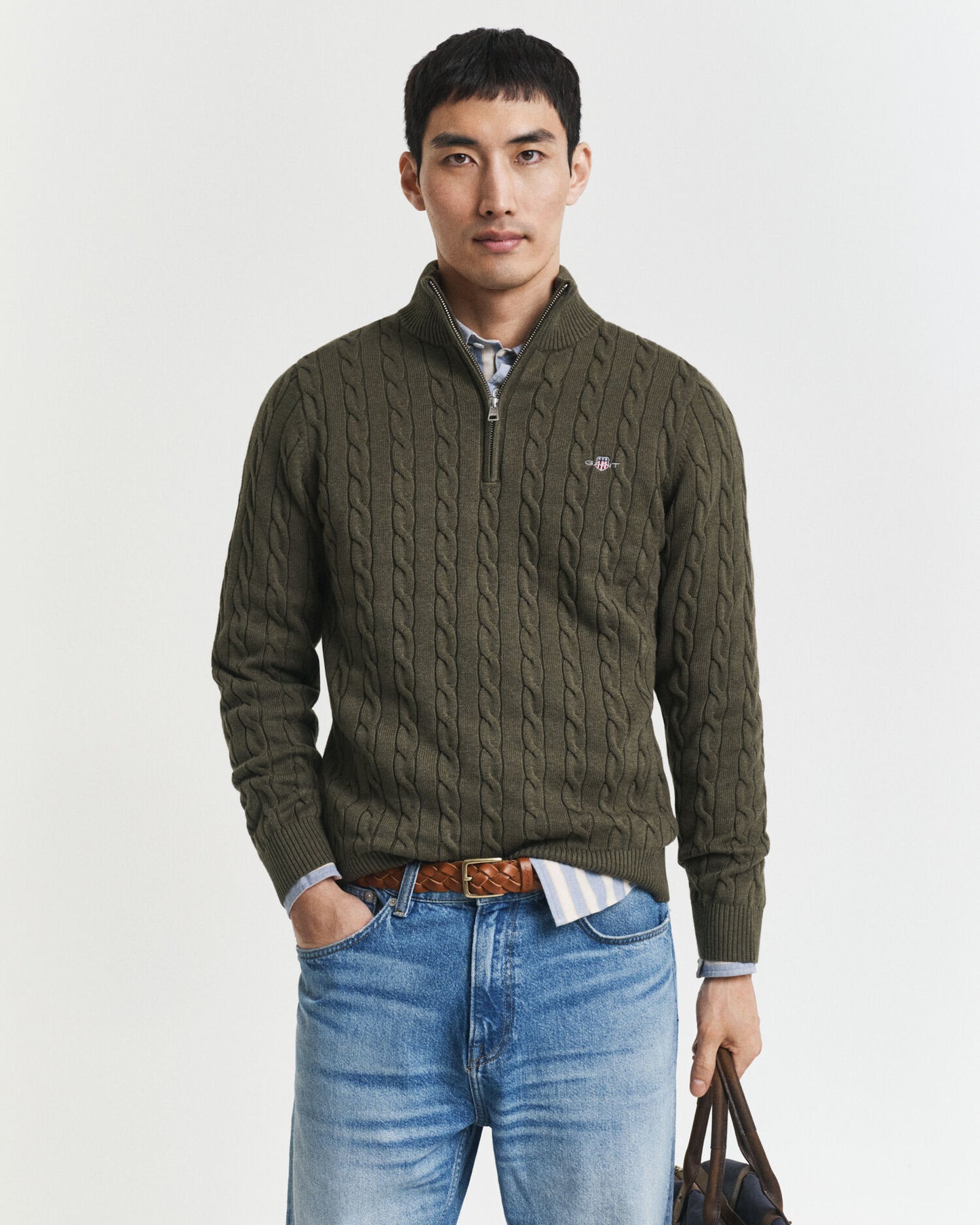 Cotton Cable Knit Half-Zip Sweater