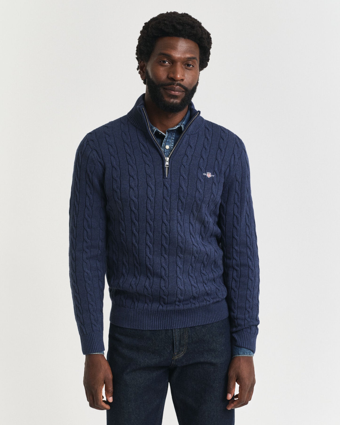Cotton Cable Knit Half-Zip Sweater