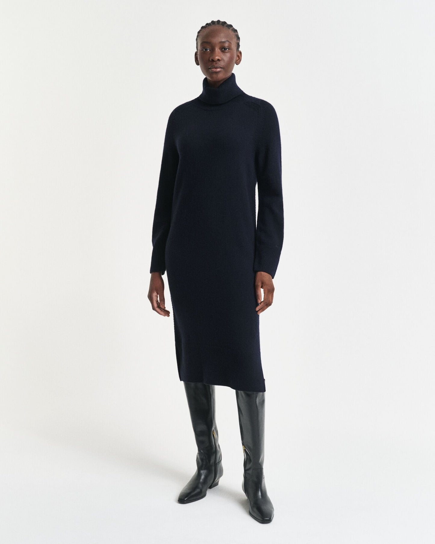 Knit Detail Turtleneck Dress