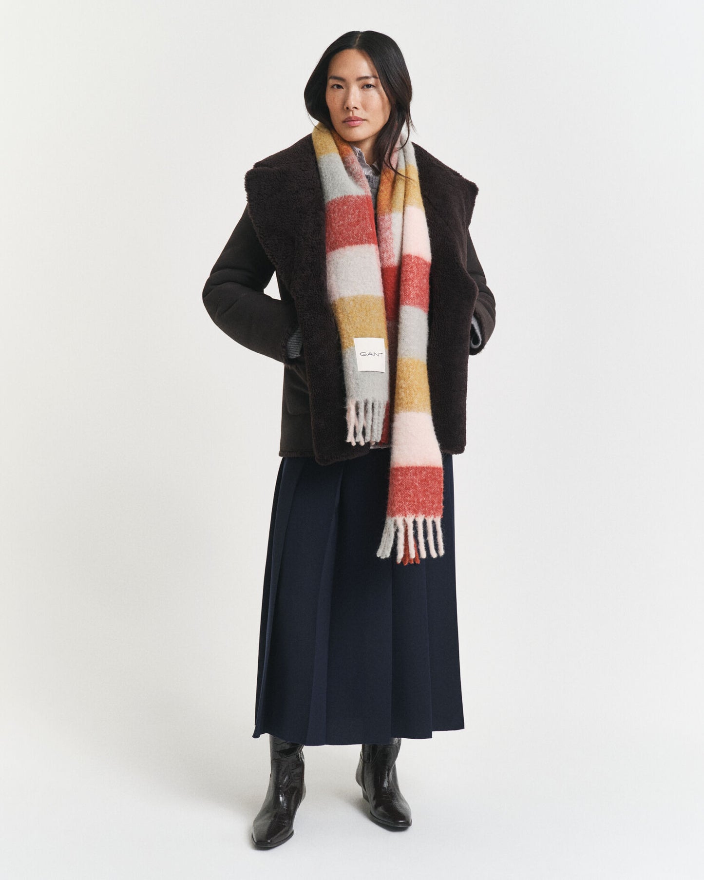 Checked Alpaca Wool Blend Scarf