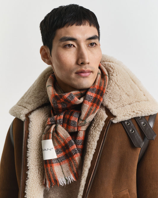 Checked Wool Herringbone Scarf
