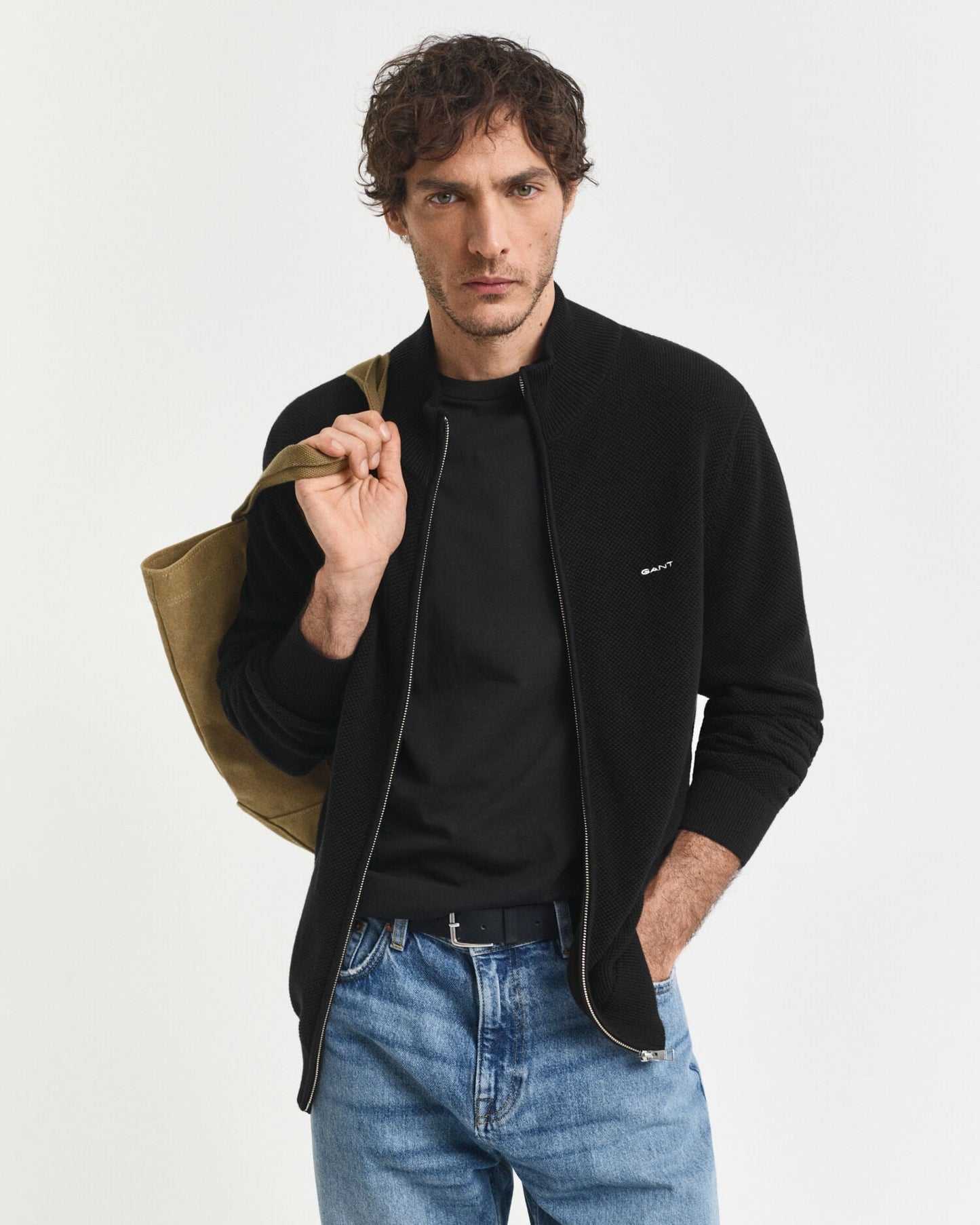 Cotton Pique Zip Cardigan